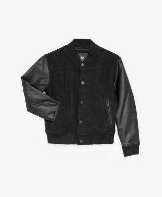 Boy's Wool Varsity Bomber Jacket With Grainy PU Sleeves