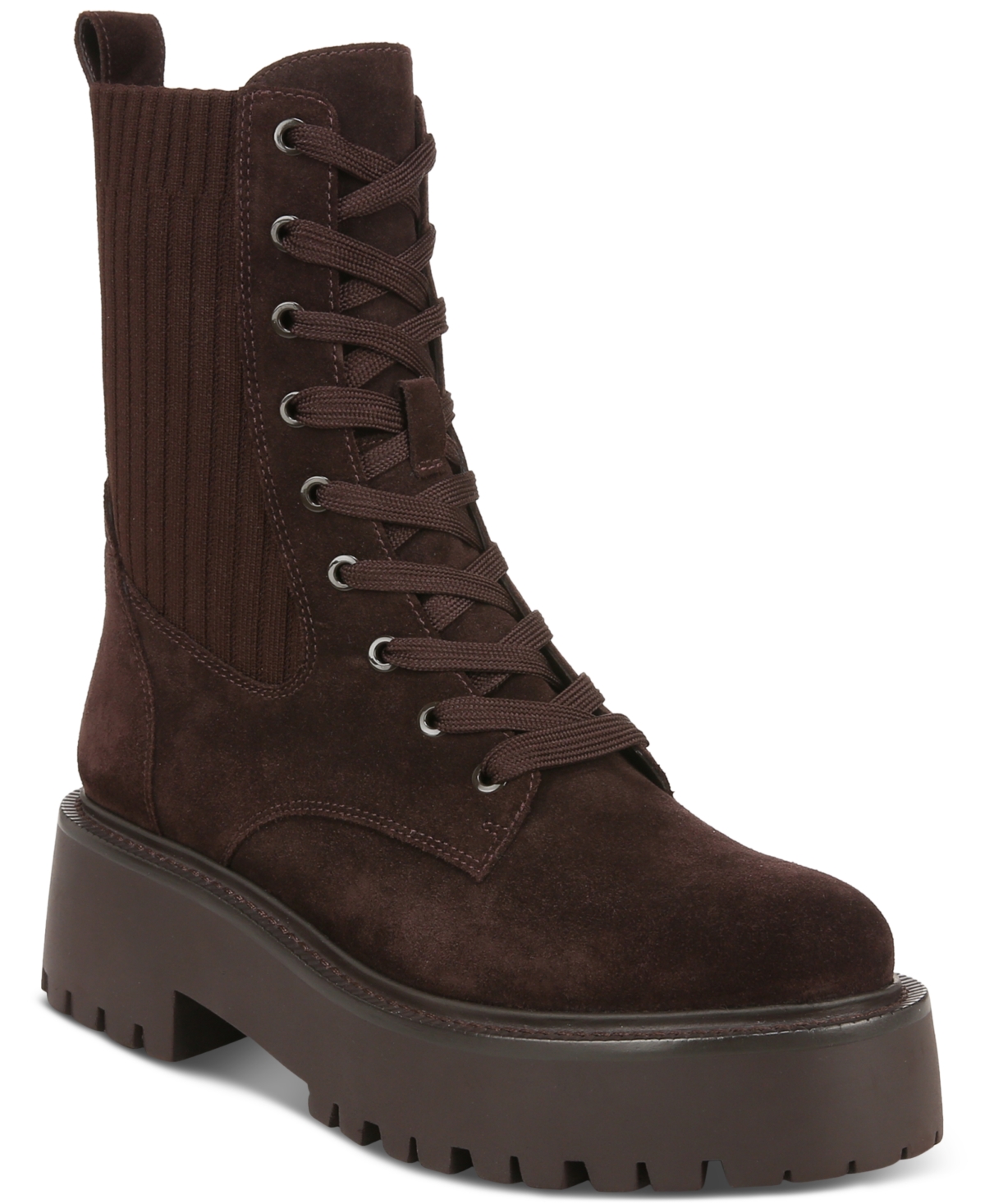 Shop Sam Edelman Women's Evina Lace-up Knit Combat Boots In Chocolate Brown
