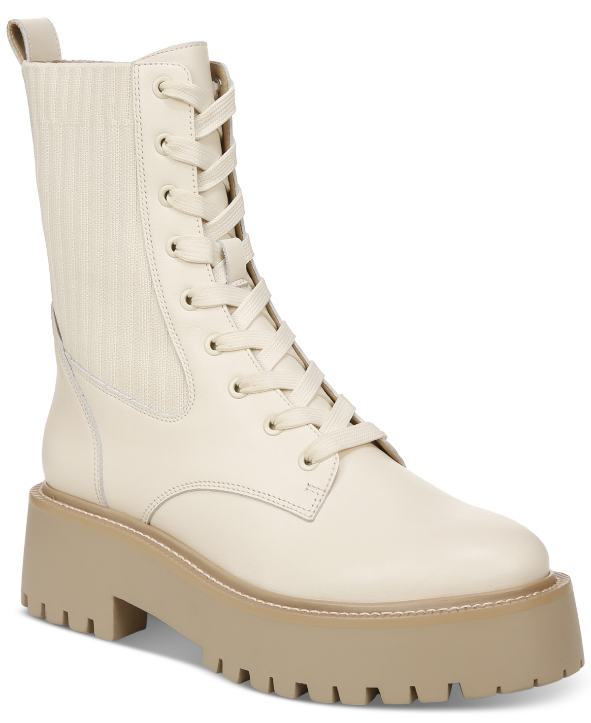 Shop Sam Edelman Women's Evina Lace-up Knit Combat Boots In Modern Ivory