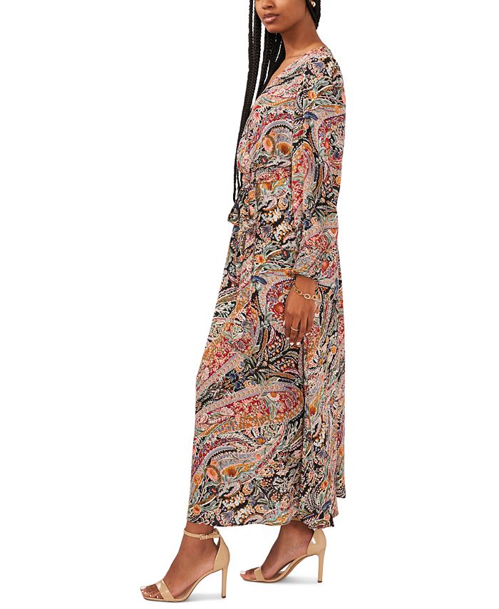 Mixed Fabric Belted Maxi Dress