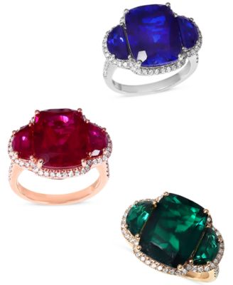 Effy Collection Effy Lab Grown Precious Gemstone Lab Grown Diamond Halo Statement Ring Collection In 14k Gold In Ruby