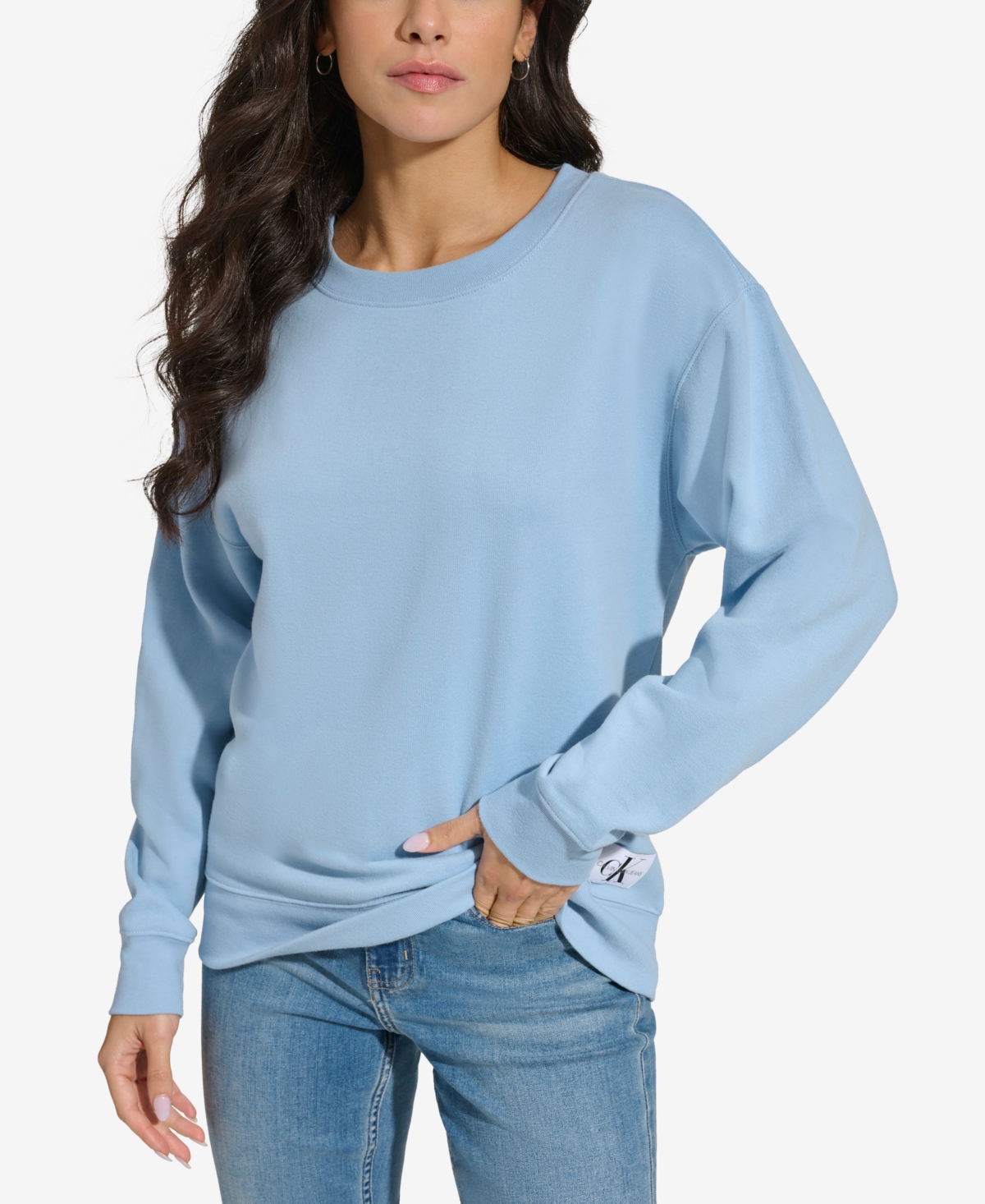 Calvin Klein Jeans Est.1978 Women's Long-sleeve Crewneck Logo-patch Sweatshirt In Chambray Blue