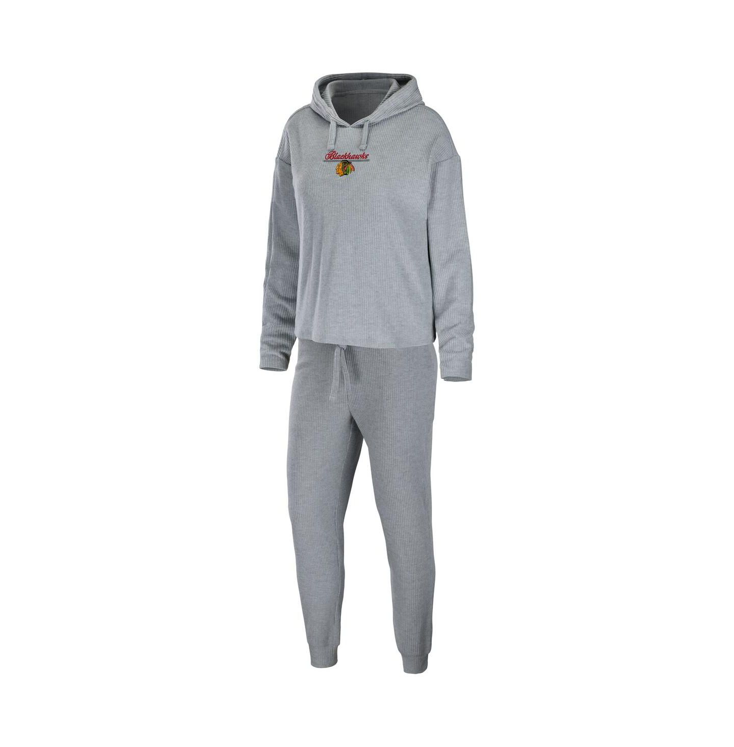 Женские пижамы WEAR by Erin Andrews Women's Heather Gray Chicago Blackhawks Logo Pullover Hoodie and Pants Sleep Set — фото 1