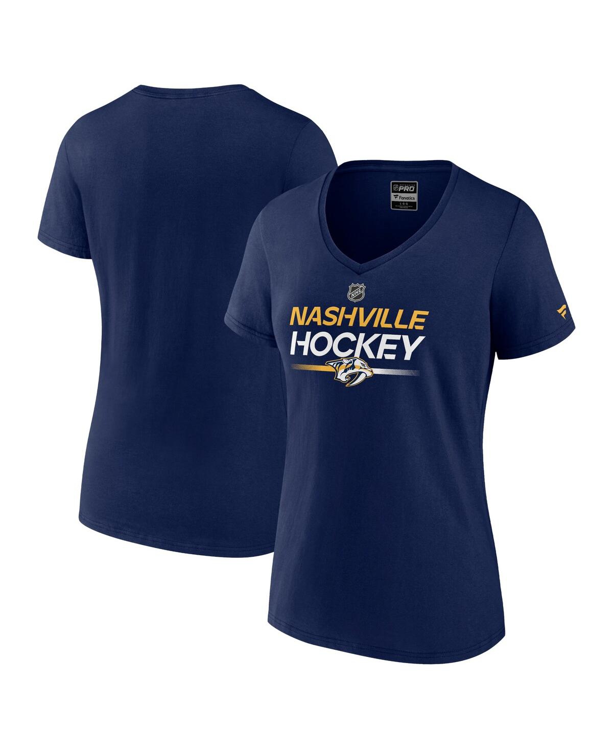 Fanatics Women's  Navy Nashville Predators Authentic Pro V-neck T-shirt