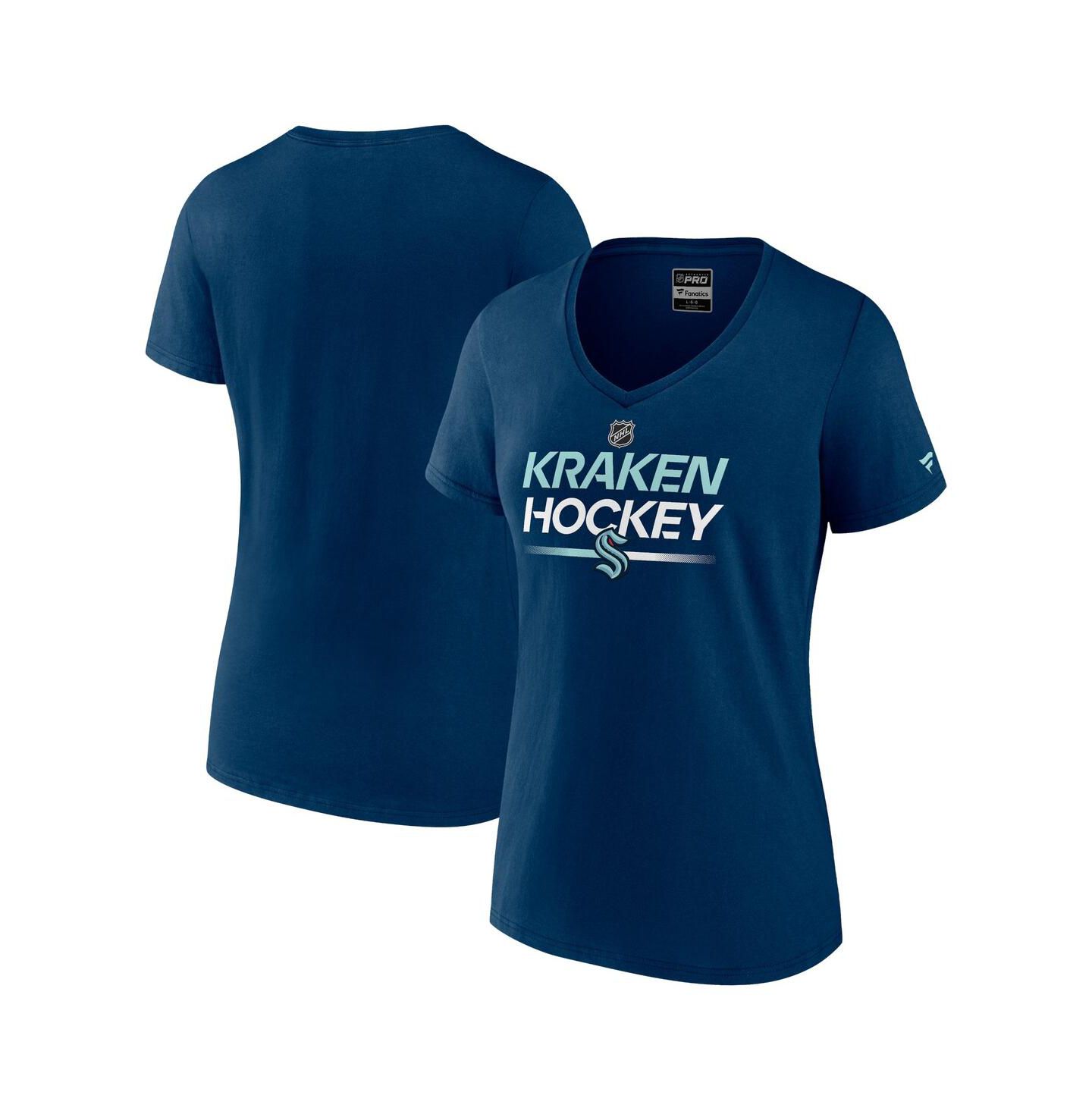 Женская футболка Fanatics Deep Sea Blue Seattle Kraken Authentic Pro V-Neck — фото 1