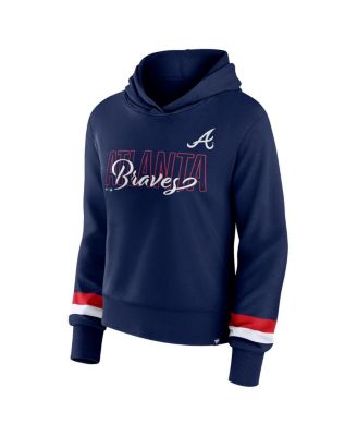 Women's Navy Atlanta Braves Over Under Pullover Hoodie