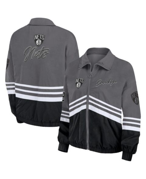 Женские куртки WEAR by Erin Andrews Women's Silver Distressed Brooklyn Nets Vintage-Like Full-Zip Windbreaker