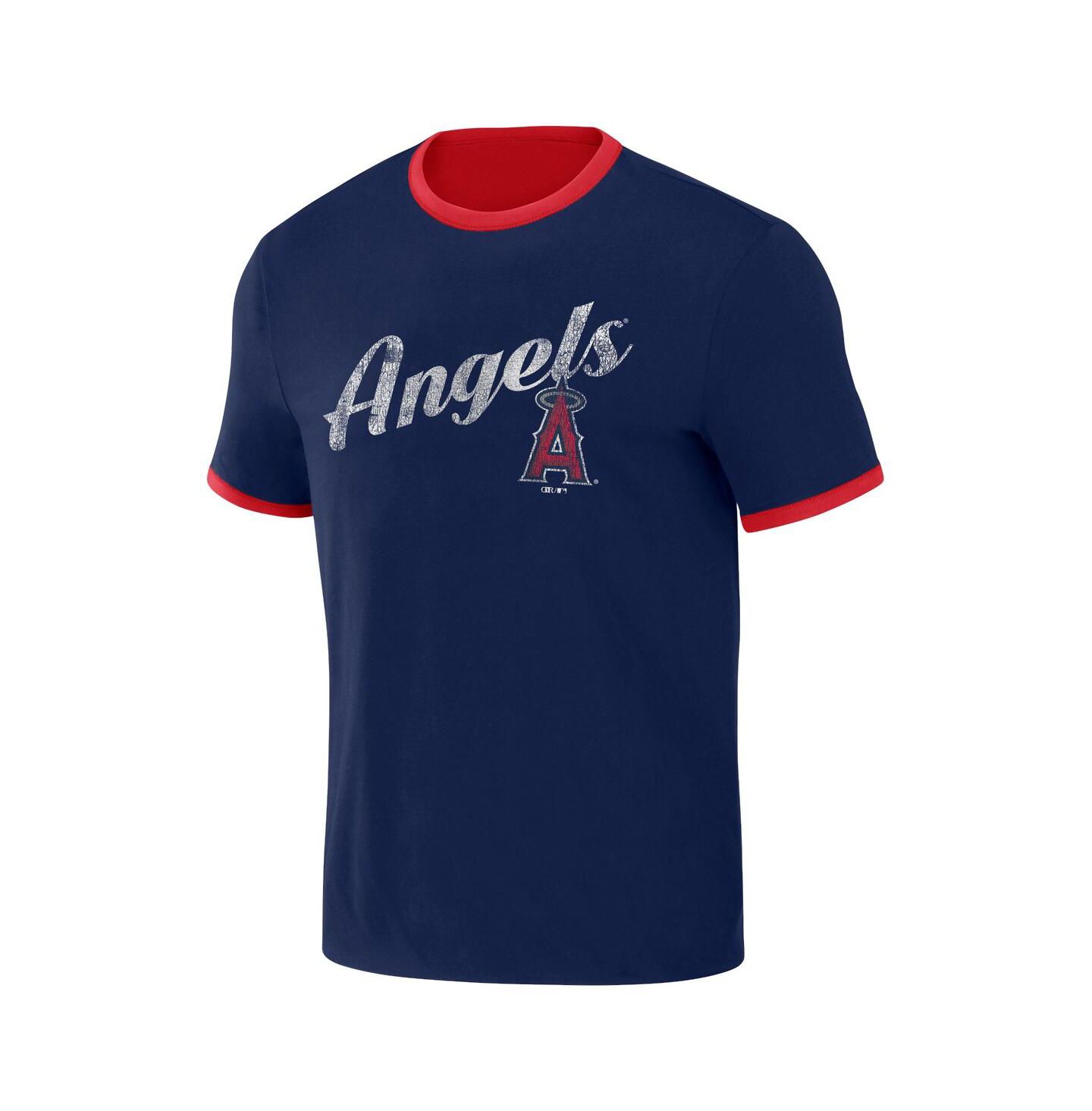 Мужская футболка Fanatics Darius Rucker Collection by Red, Navy Distressed Los Angeles Angels Two-Way Ringer Reversible — фото 2