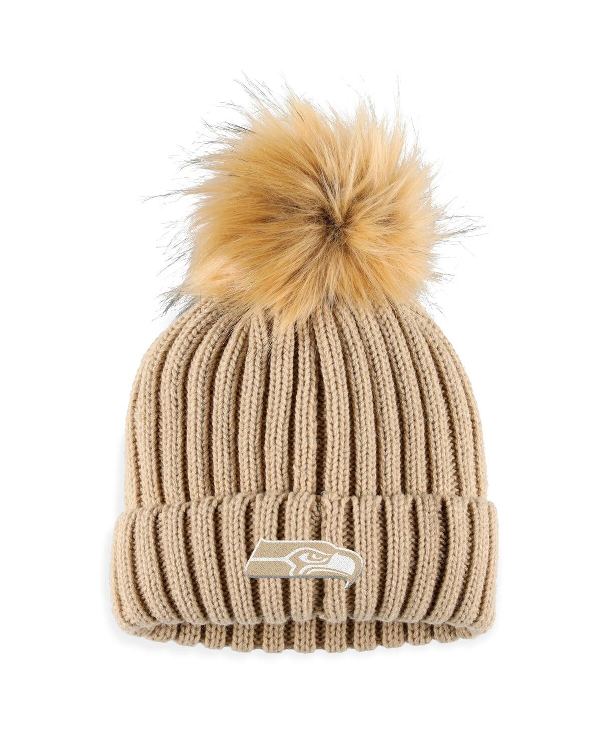 Wear By Erin Andrews Women's  Natural Seattle Seahawks Neutral Cuffed Knit Hat With Pom