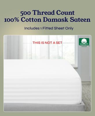 Striped 500 Thread Count Fitted Sheet Only, 100% Cotton Sateen, Fully Elasticized with Deep Pockets by California Design Den