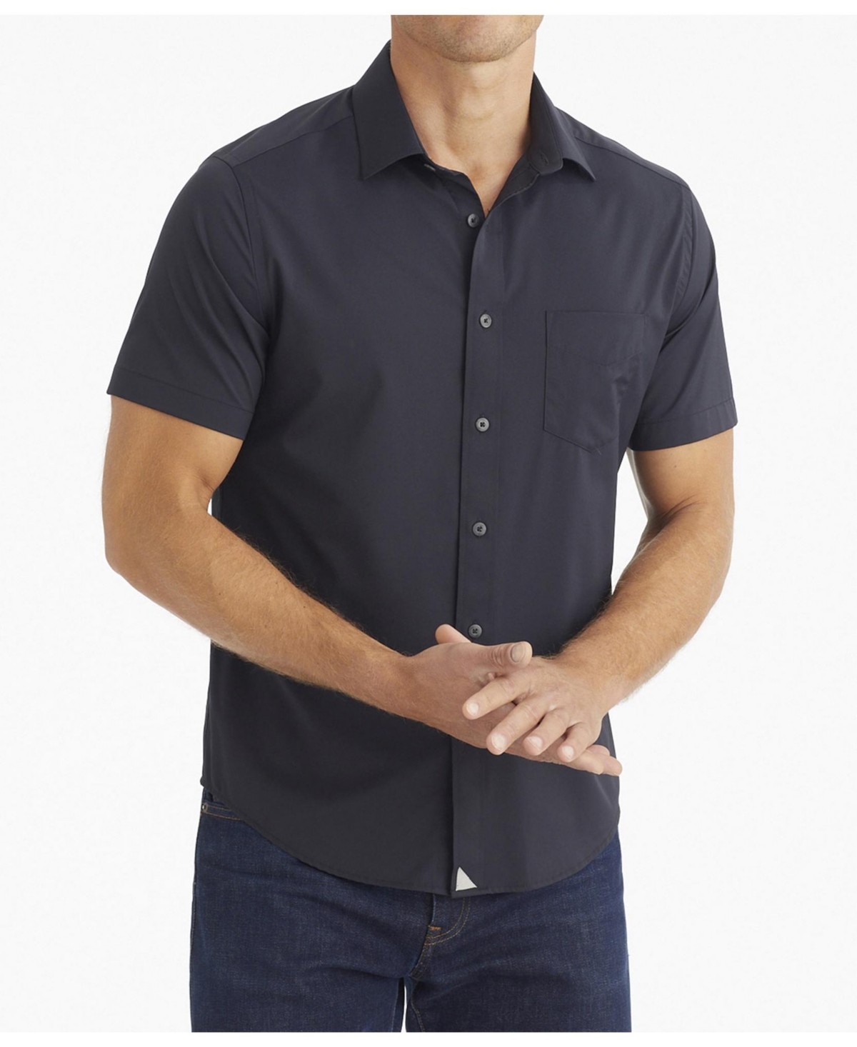 Men's Regular Fit Wrinkle-Free Performance Short Sleeve Gironde Button Up Shirt - Navy