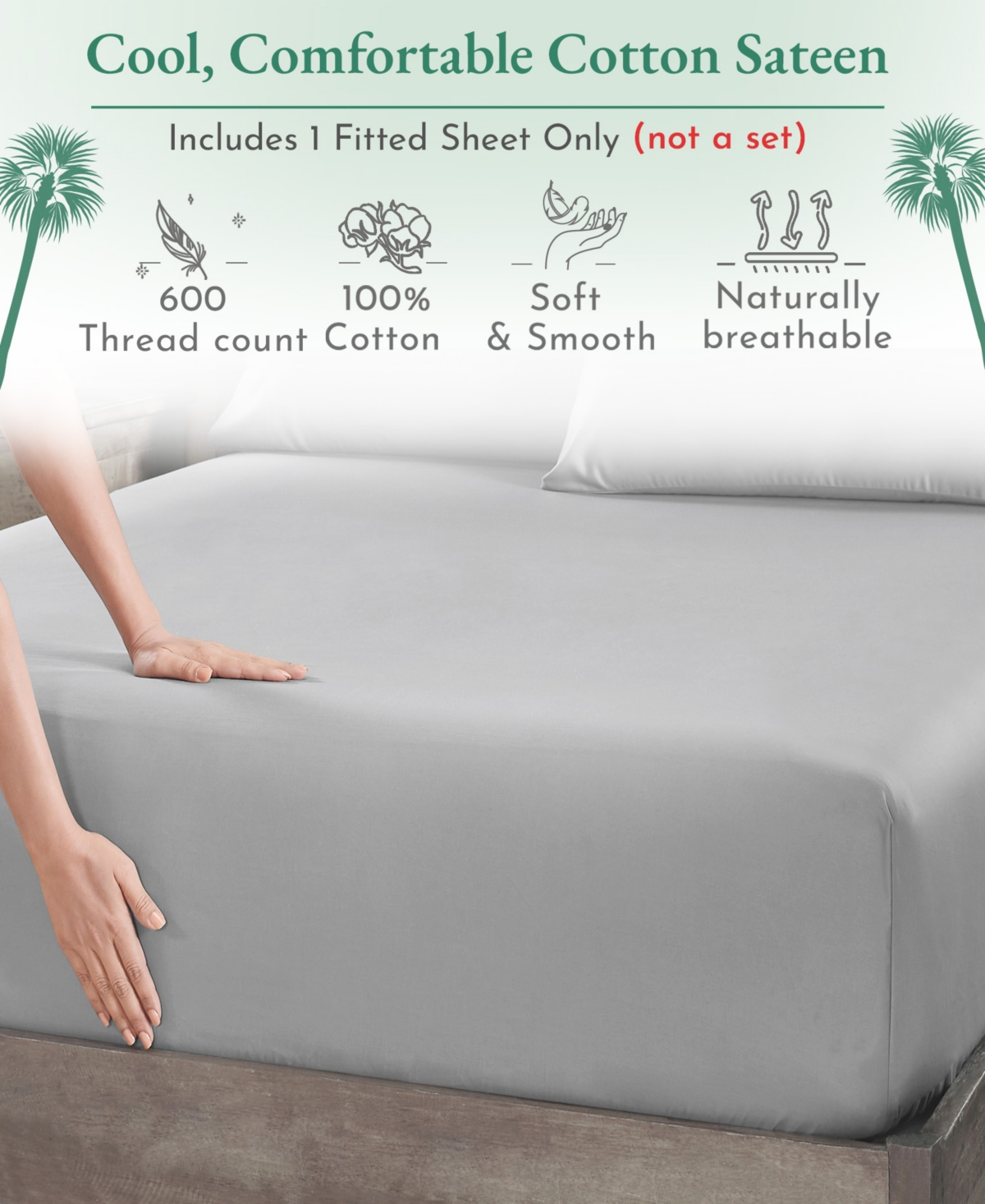 California Design Den 600 Thread Count Fitted Sheet Only - 100% Cotton Sateen, Fully Elasticized with Deep Pockets by