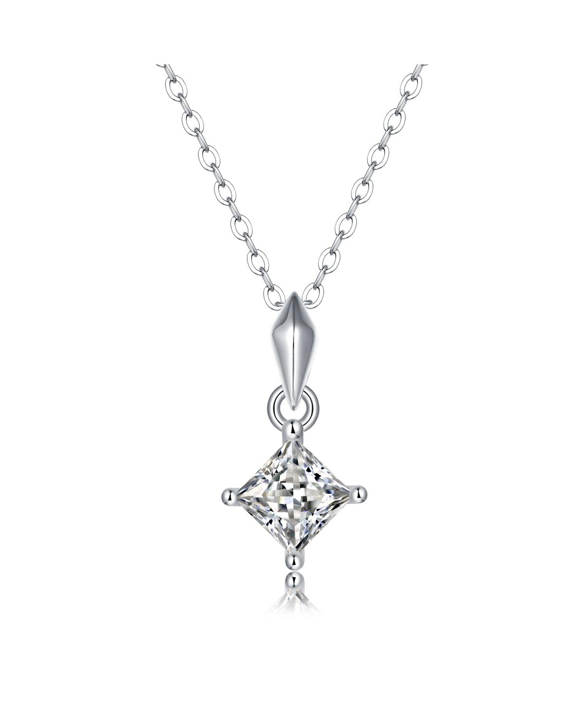 Sterling Silver White Gold Plated with 1ctw Lab Created Moissanite Princess Solitaire Pendant Necklace - Silver