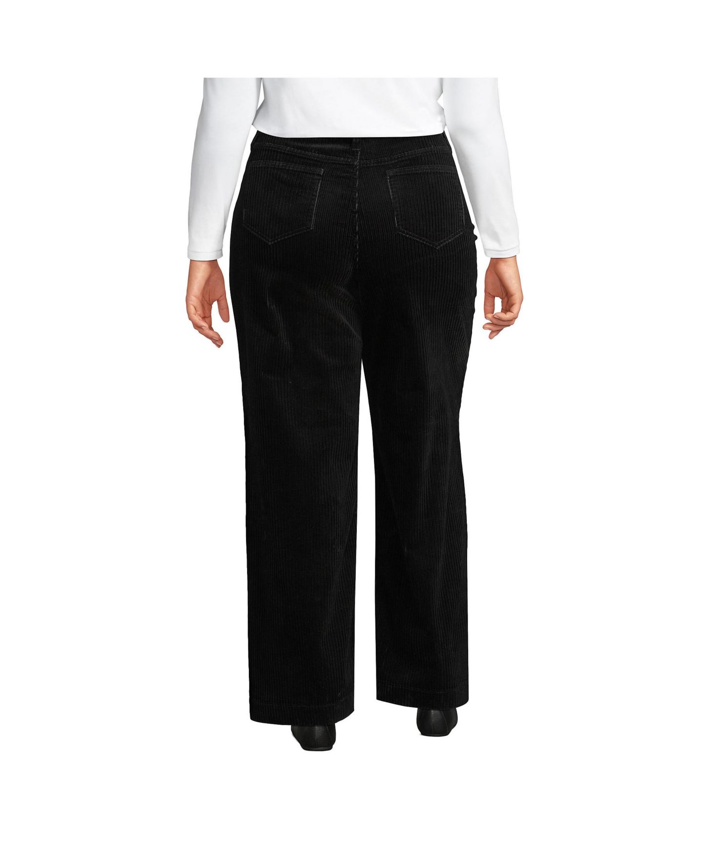 Женские брюки Lands' End High Rise Wide Leg Corduroy, цвет: Чёрный — фото 2