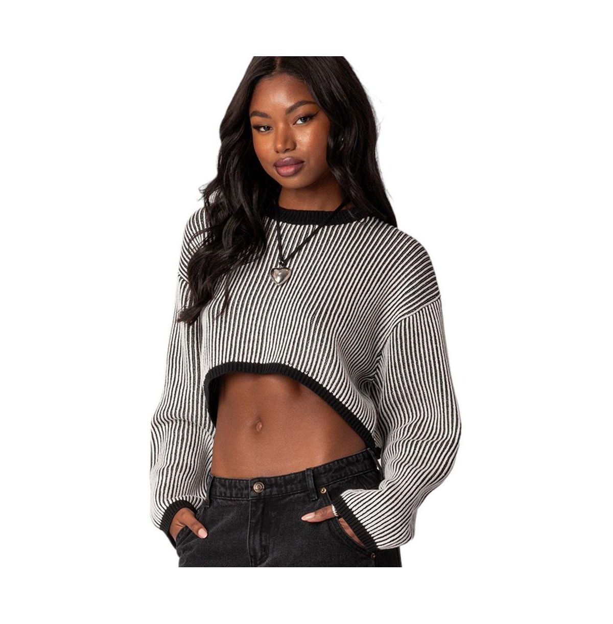 Women's Gwenyth textured cropped sweater - Black-and-white