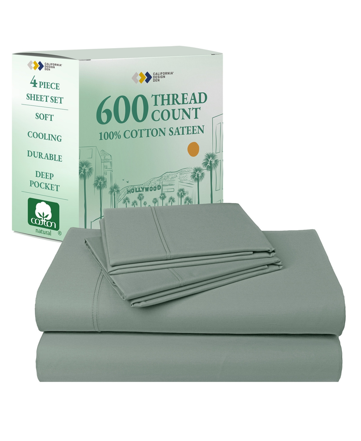 California Design Den 5-Star Luxury 100% Cotton Sheet Set - 600 Thread Count Sateen, Soft & Crisp Bed Sheets