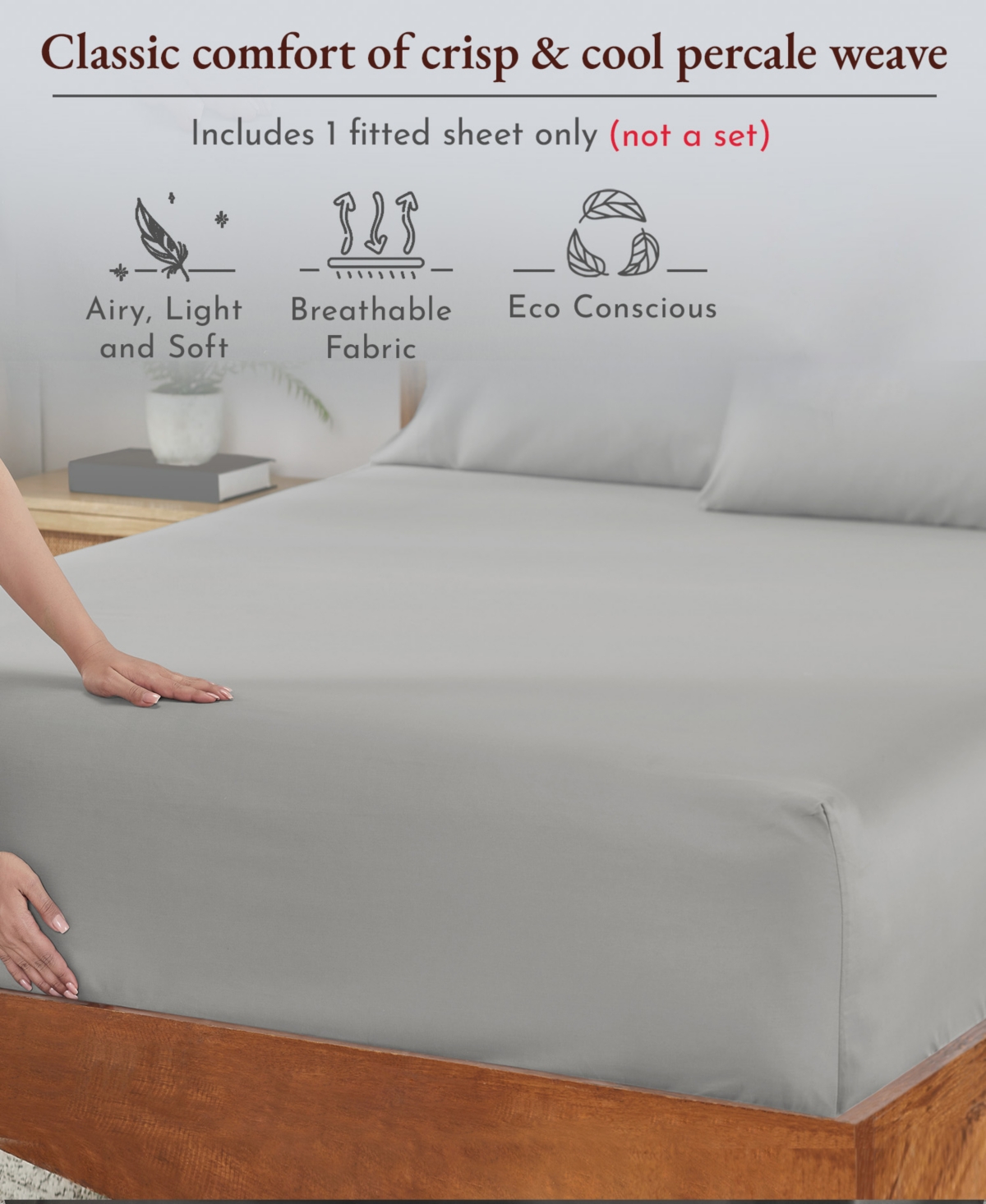 California Design Den Cool Percale Fitted Sheet Only, 100% Organic Cotton, Fully Elasticized with Deep Pocket by