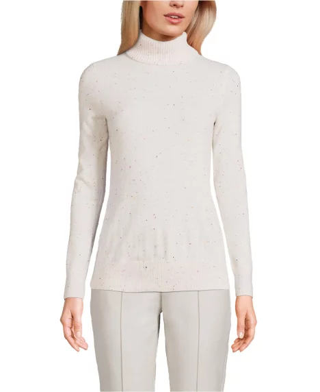 Women's Cashmere Turtleneck Sweater - Fresh ivory rainbow donegal