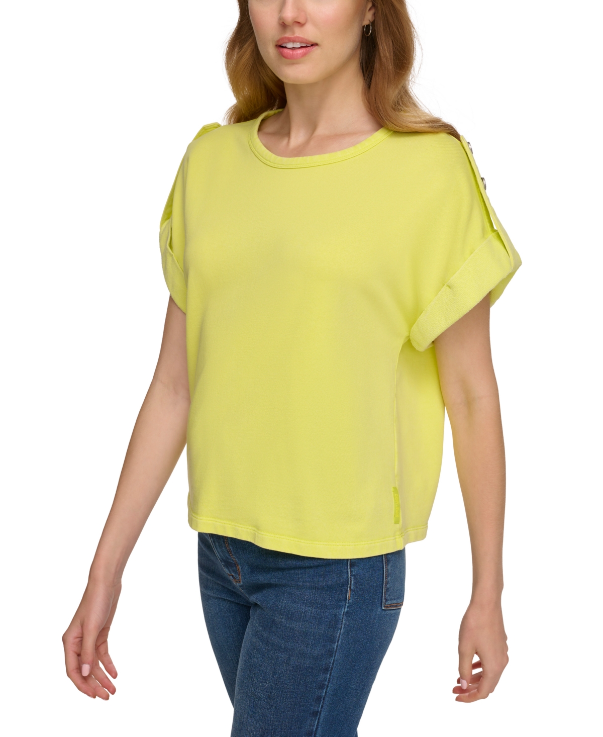 Dkny Jeans Women's Short-roll-sleeve French Terry Top In Fy - Limonata