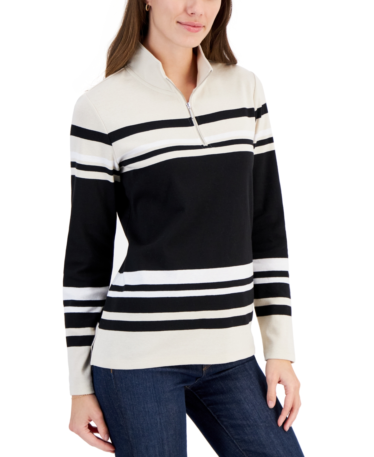 Karen Scott Women's 1/4-zip Pullover Top, Created For Macy's In Pebble