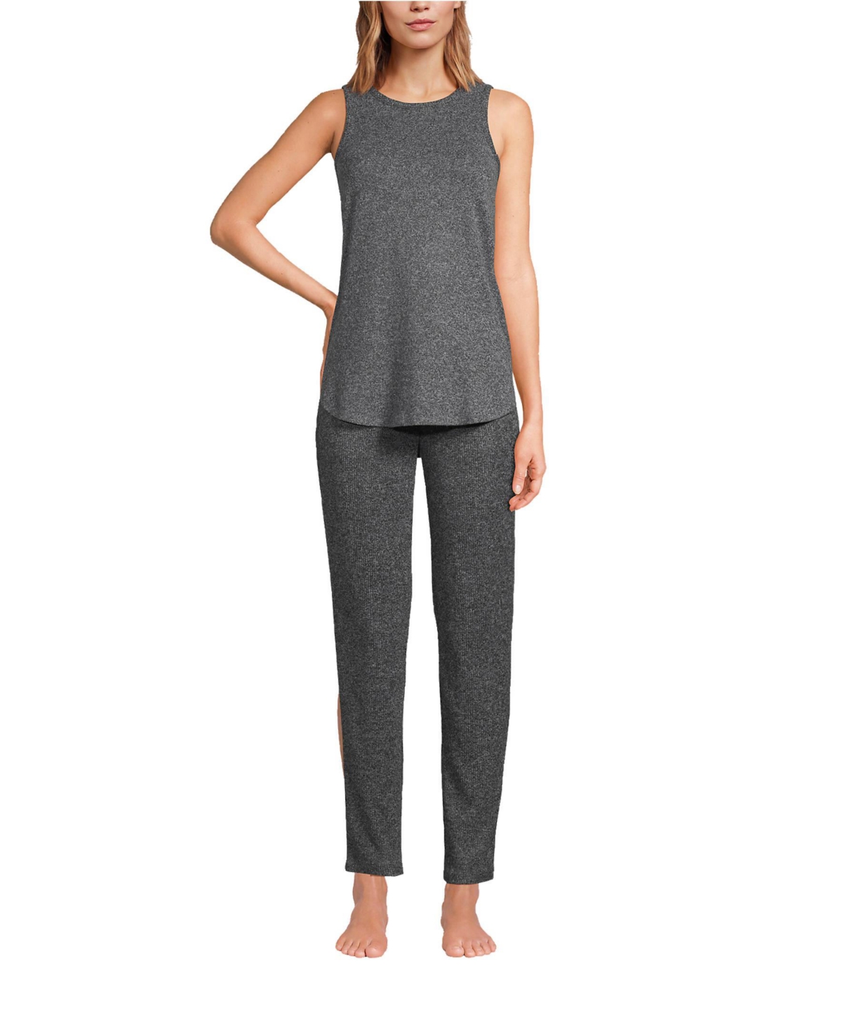 Women's Cozy 3 Piece Pajama Set - Robe Top and Pants - Gray melange