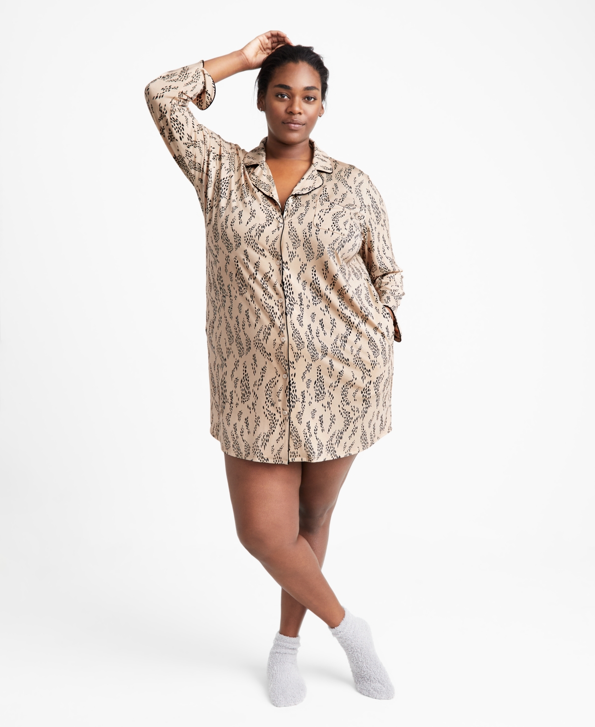 State Of Day Women's Notch Collar Sleepshirt Xs-3x, Created For Macy's In Textural Animal