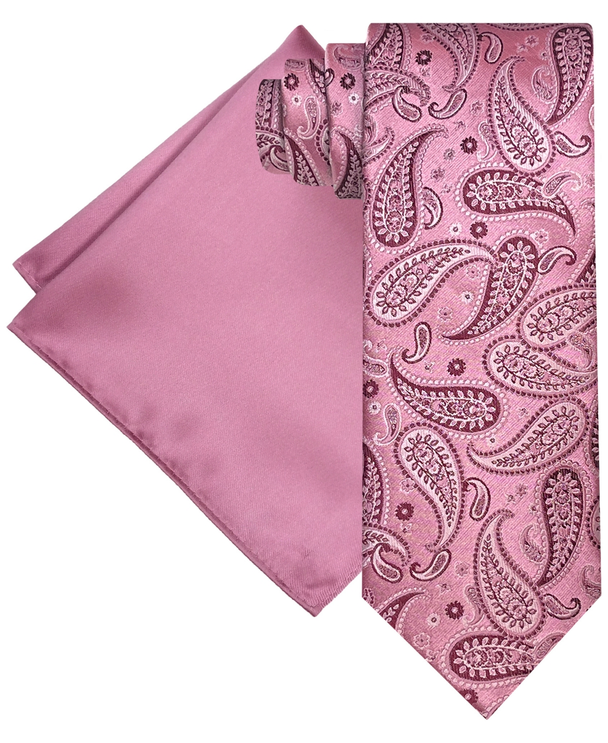 Men's Paisley Tie & Solid Pocket Square Set - Rose