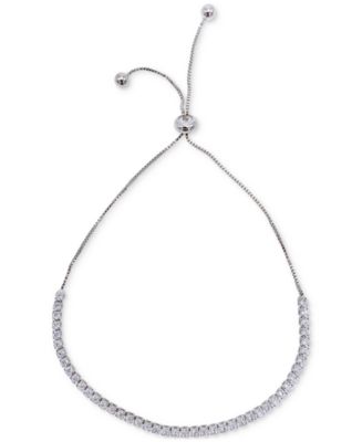 Macy's Cubic Zirconia Baguettes Adjustable Slider Bolo Bracelet In Fine Silver Plate