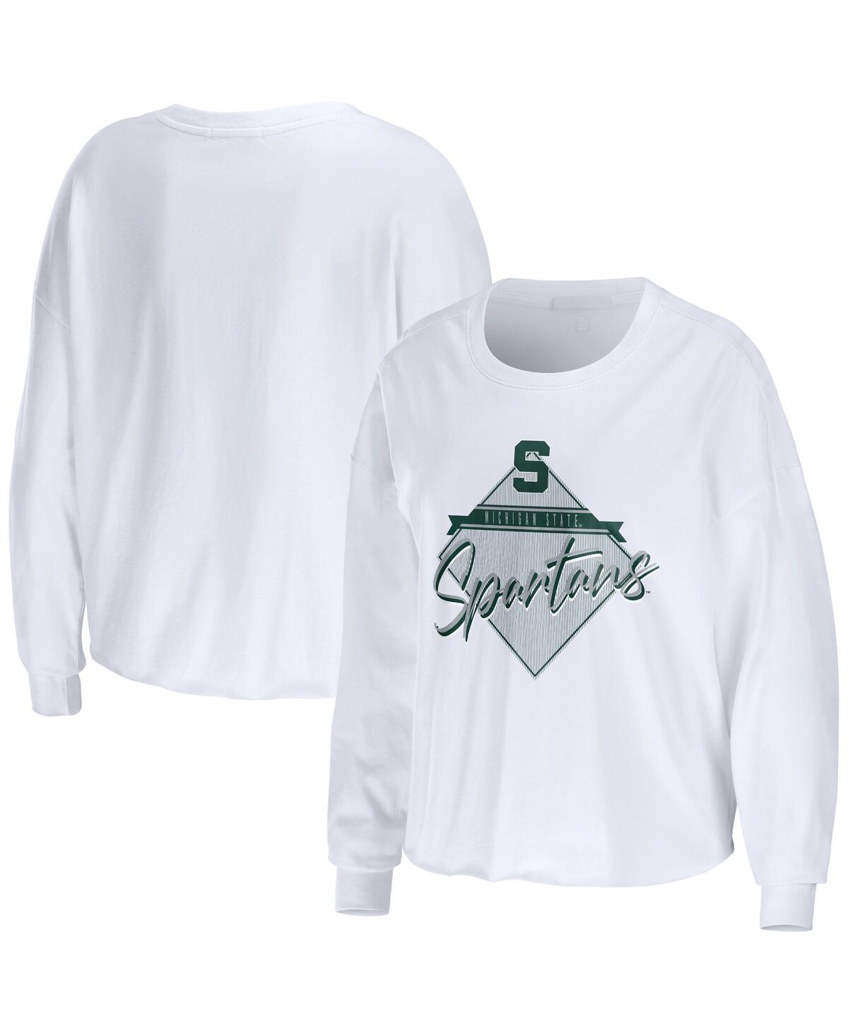Shop Wear By Erin Andrews Women's  White Michigan State Spartans Diamond Long Sleeve Cropped T-shirt