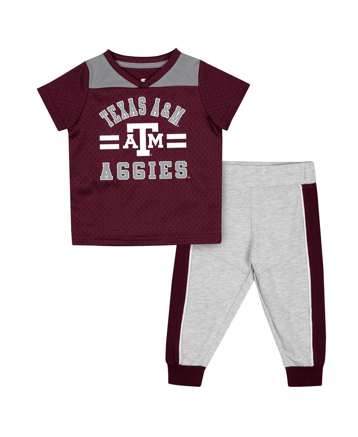 Colosseum Babies' Infant Boys And Girls  Maroon, Heather Gray Texas A&m Aggies Ka-boot-it Jersey And Pants Se In Maroon,heather Gray