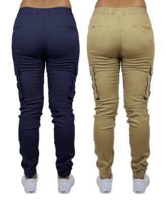 Women's Loose Fit Cotton Stretch Twill Cargo Joggers Set, 2 Pack