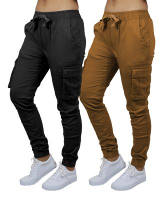Women's Loose Fit Cotton Stretch Twill Cargo Joggers Set, 2 Pack