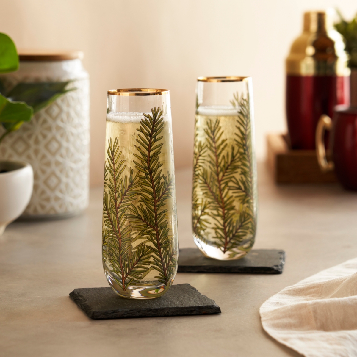 Twine Woodland Stemless Champagne Glasses, Set Of 2 In Green