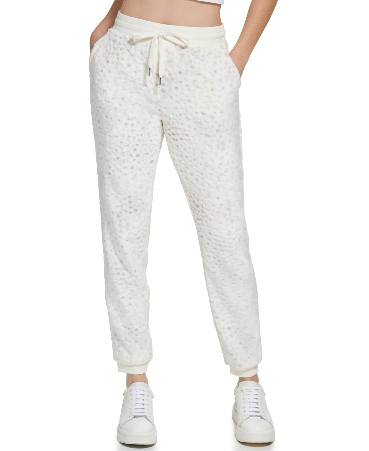 Marc New York Andrew Marc Sport Women's Novelty Spotted Faux Fur Jogger Pants In Ivory