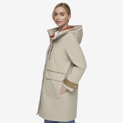Women's Gemas Lightweight Parka Coat With Matte Shell and Faux Leather Details