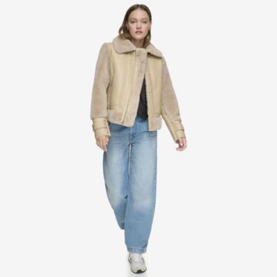 Women's Vellica pebbled faux shearling motor jacket