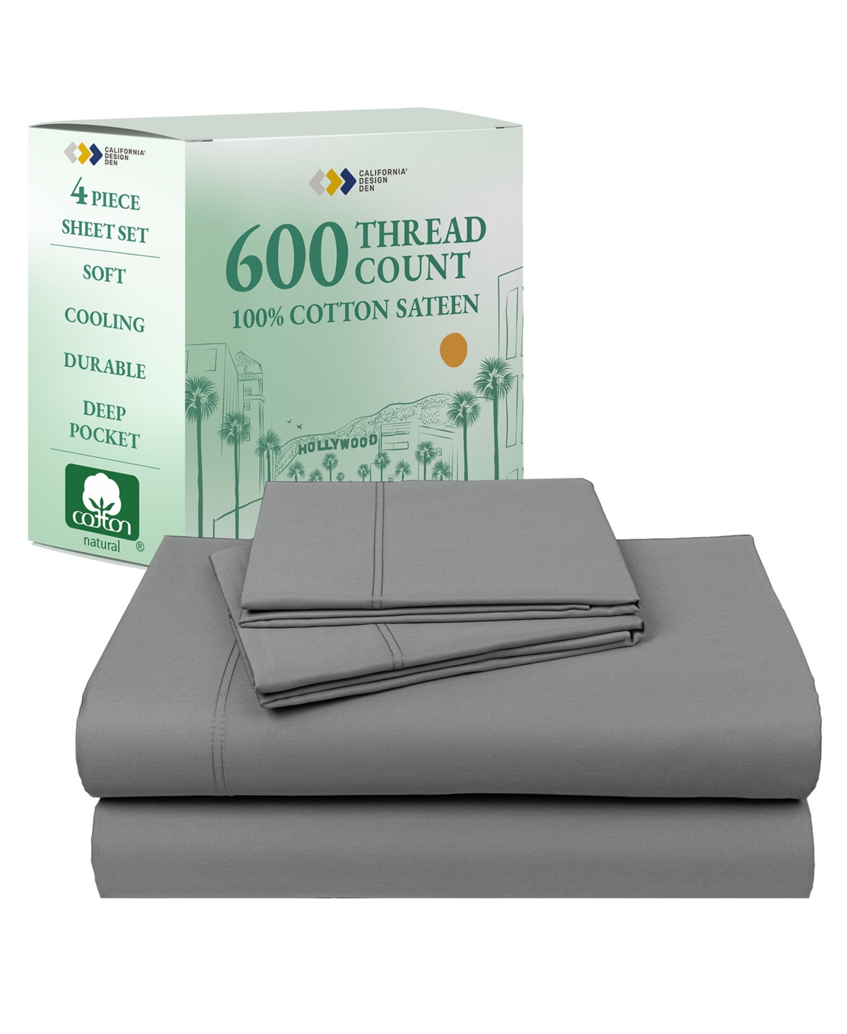 California Design Den 5-Star Luxury Sheet Set Deep Pocket - 600 Thread Count 100% Cotton Sateen, Soft & Crisp Bed Sheets
