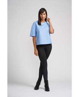 Brooke Oversized Faux Leather Crew Neck Top with Back Zipper Detail