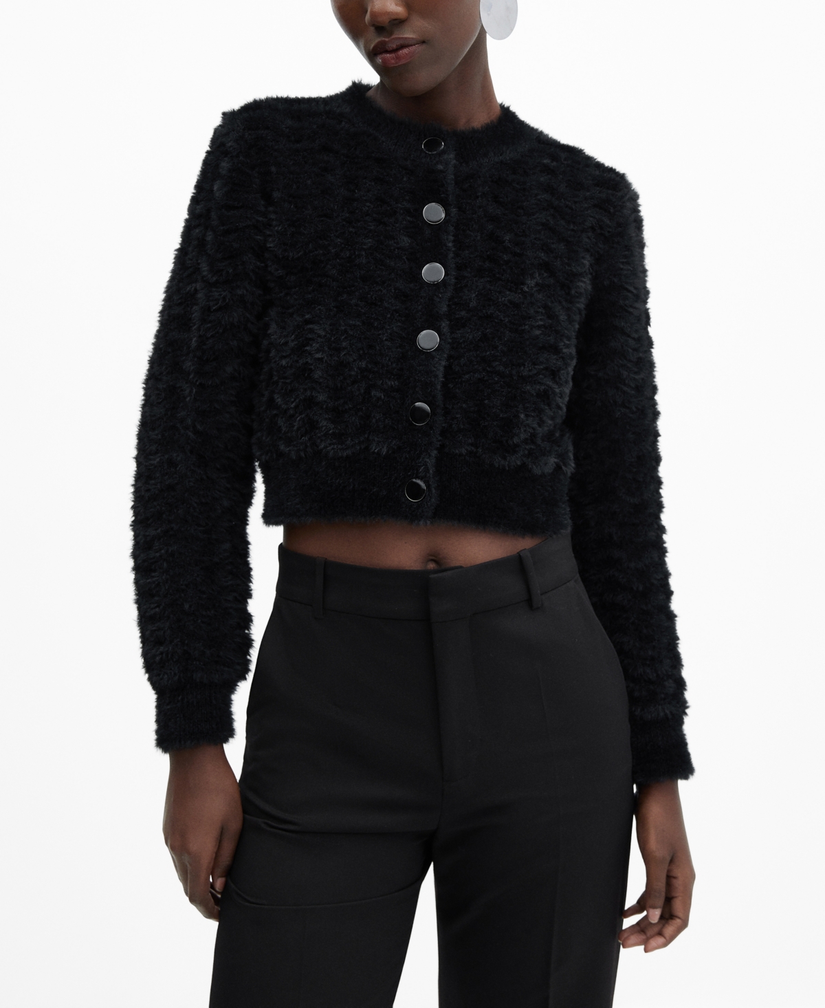 Mango Women's Faux Fur Knit Cardigan In Black