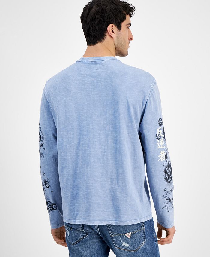 GUESS Men's Embroidered Long Sleeve T-Shirt - Macy's