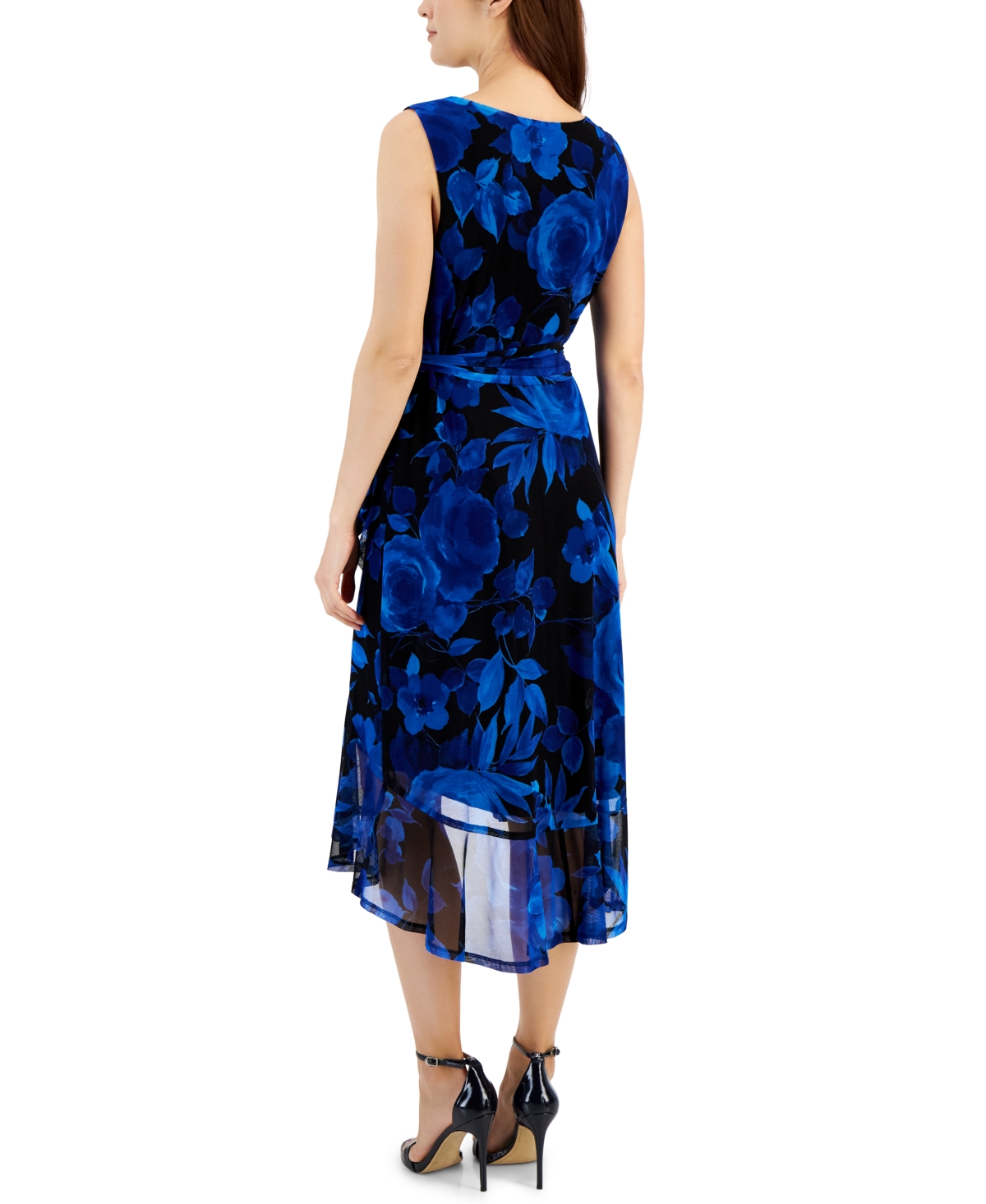 Shop Connected Women's Printed Ruffled-hem Tie-waist Wrap Dress In Cobalt Blue