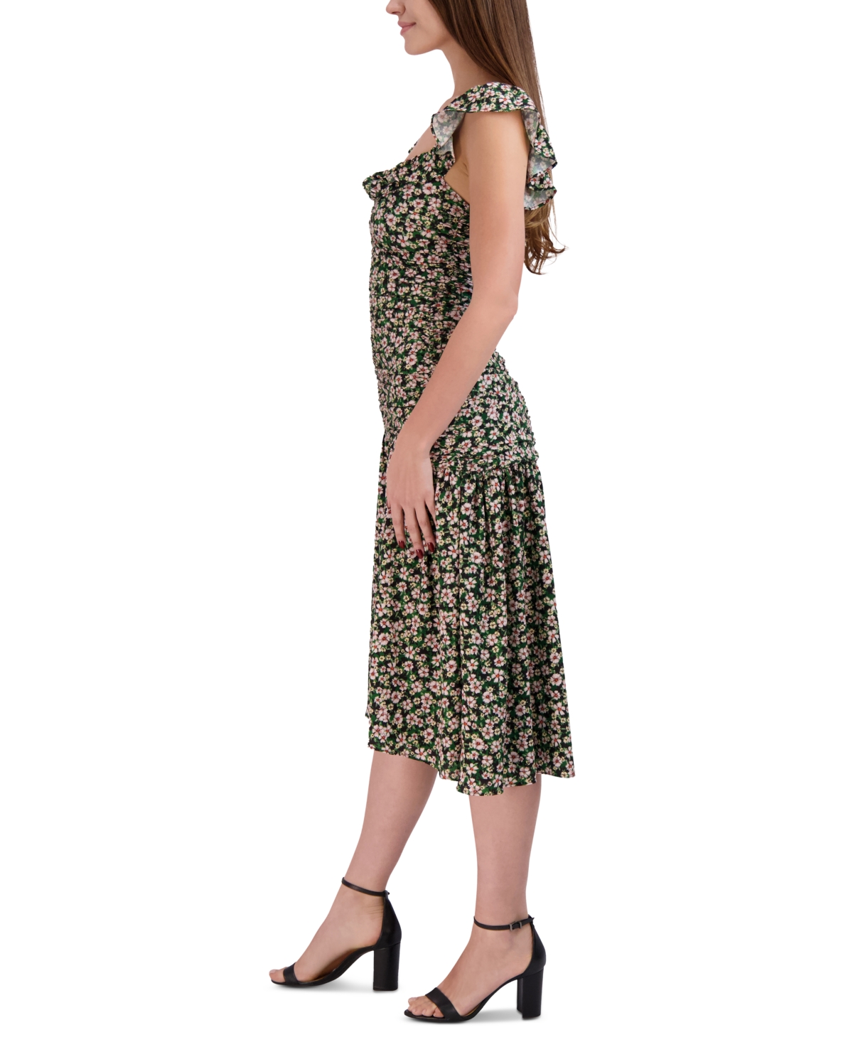 Shop Bcbgeneration Women's Ruffled Ditsy Floral Midi Dress In Fall Ditsy