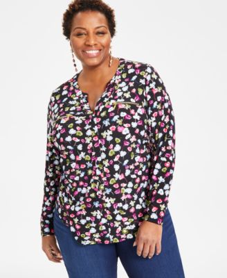 I.N.C. International Concepts Plus Size Printed Zip Detail Top Created for Macy s Macy s