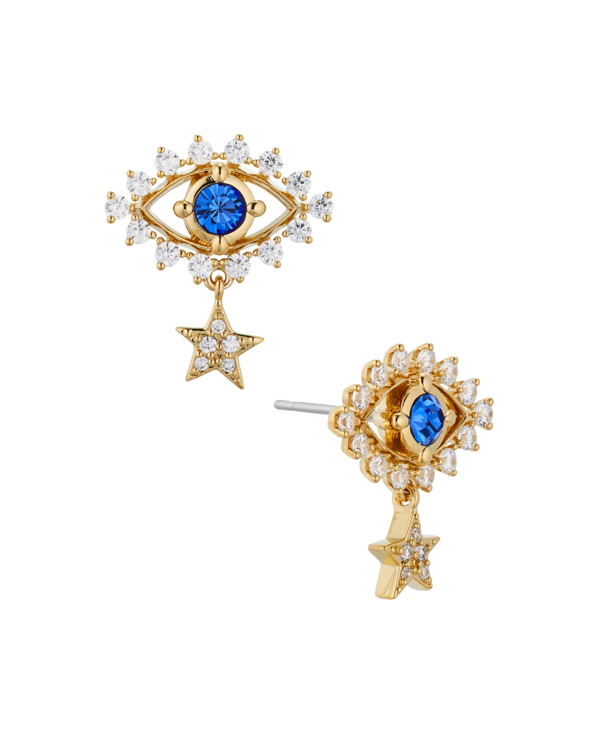 Cubic Zirconia and Crystal Stone Evil Eye Earrings - Silver
