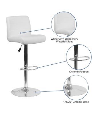 2 Pack Contemporary Vinyl Adjustable Height Barstool With Rolled Seat And Chrome Base