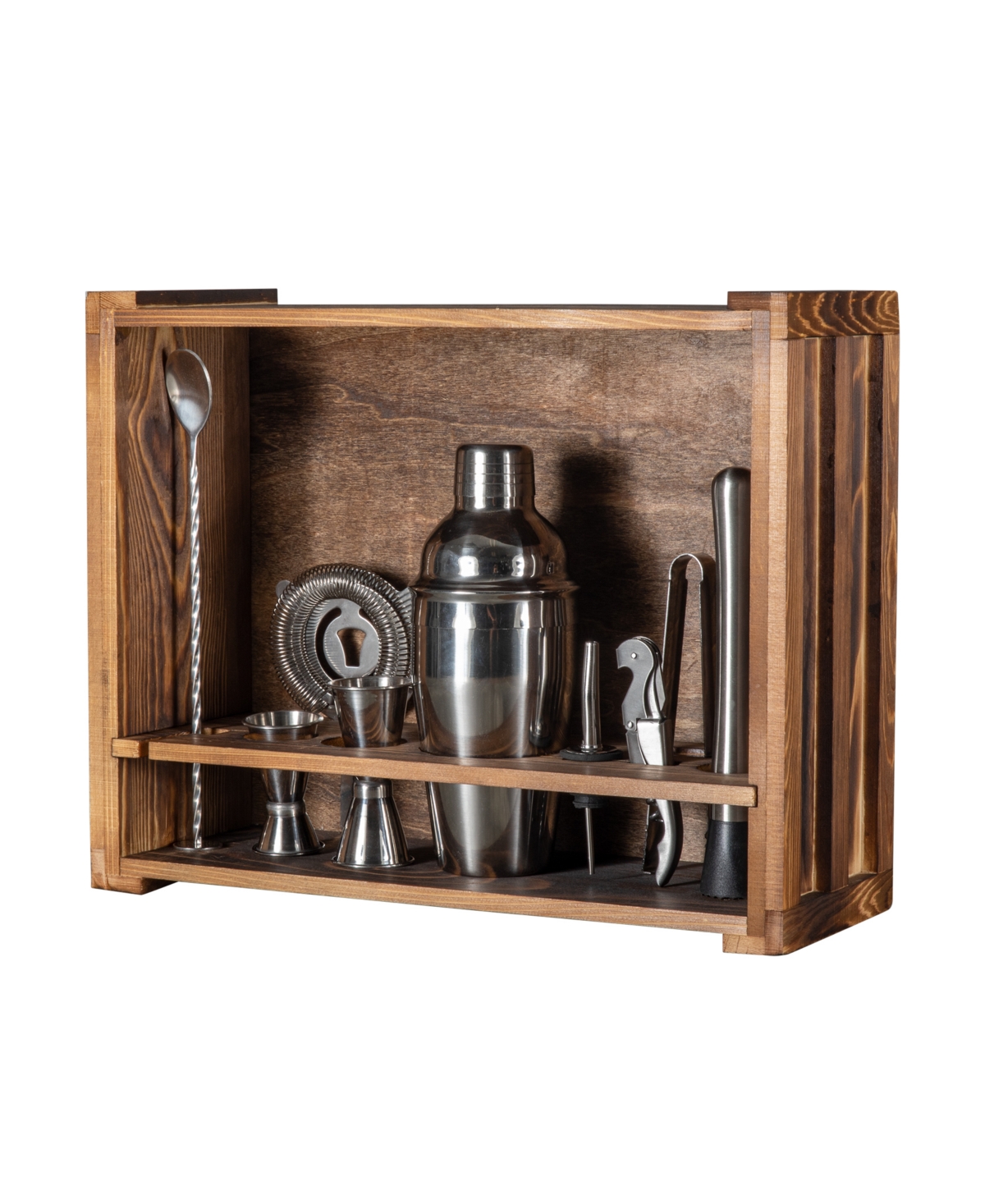 Legacy Fired Pine Wood Bar Tool 10 Piece Set In Pine Wood