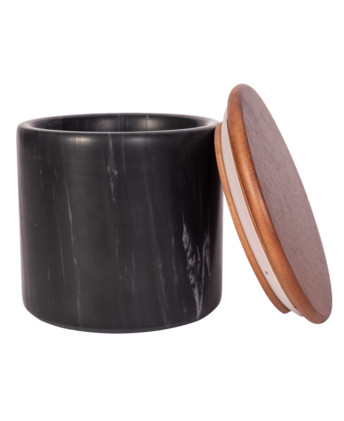 Shop Artifacts Trading Company Marble Storage Canister With Sealed Wood Top, 5" X 4" In Black Matte