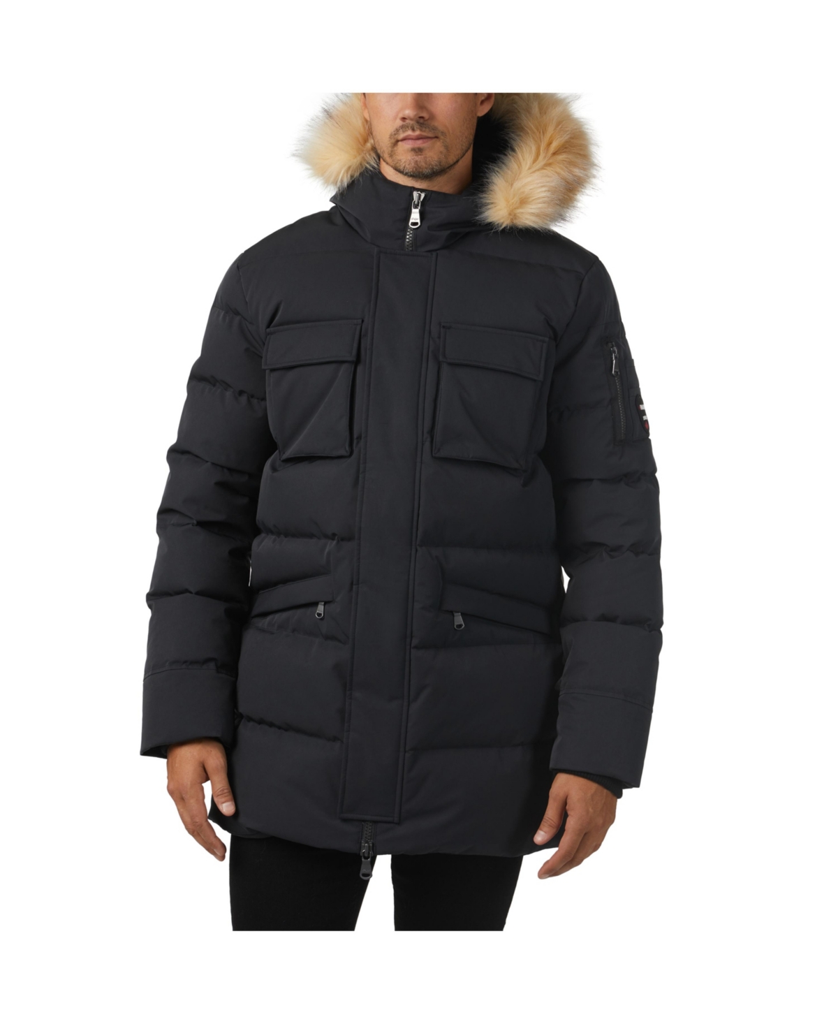 Men's Hamilton Channel Quilted Fixed Hood Parka - Navy/ silver