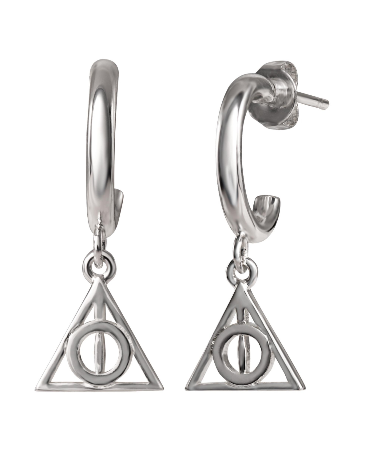 Silver Plated Hoop Earrings with Dangle Deathly Hallows Charm - Silver