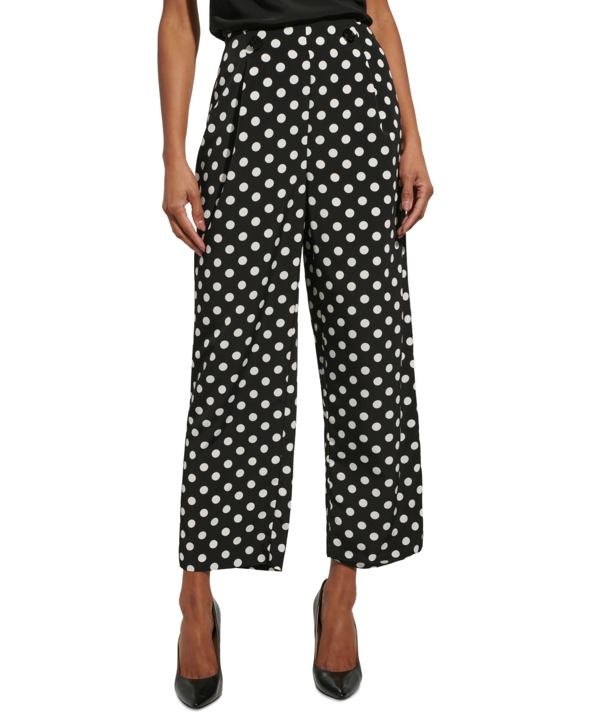 Karl Lagerfeld Women's Polka-dot Soft Pants In Black,soft White